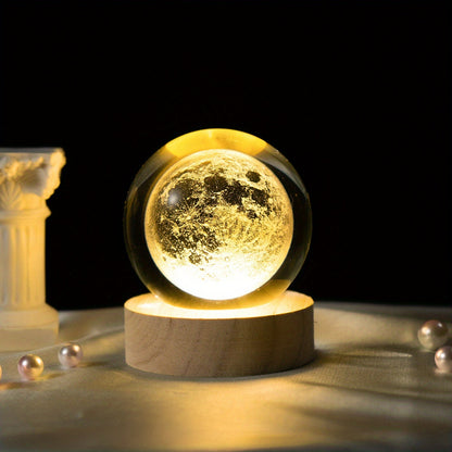 MoonCrystal - Mån Kristall Bollampa med Träbas