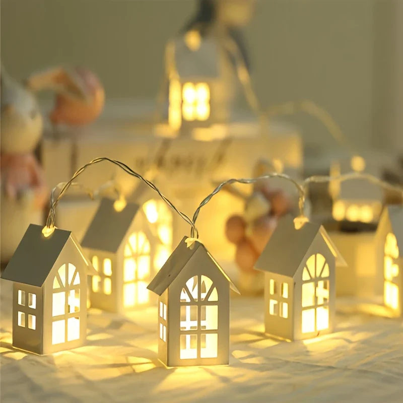 LED ljusslinga med mini-hus – Dekorativ julbelysning för inomhusbruk