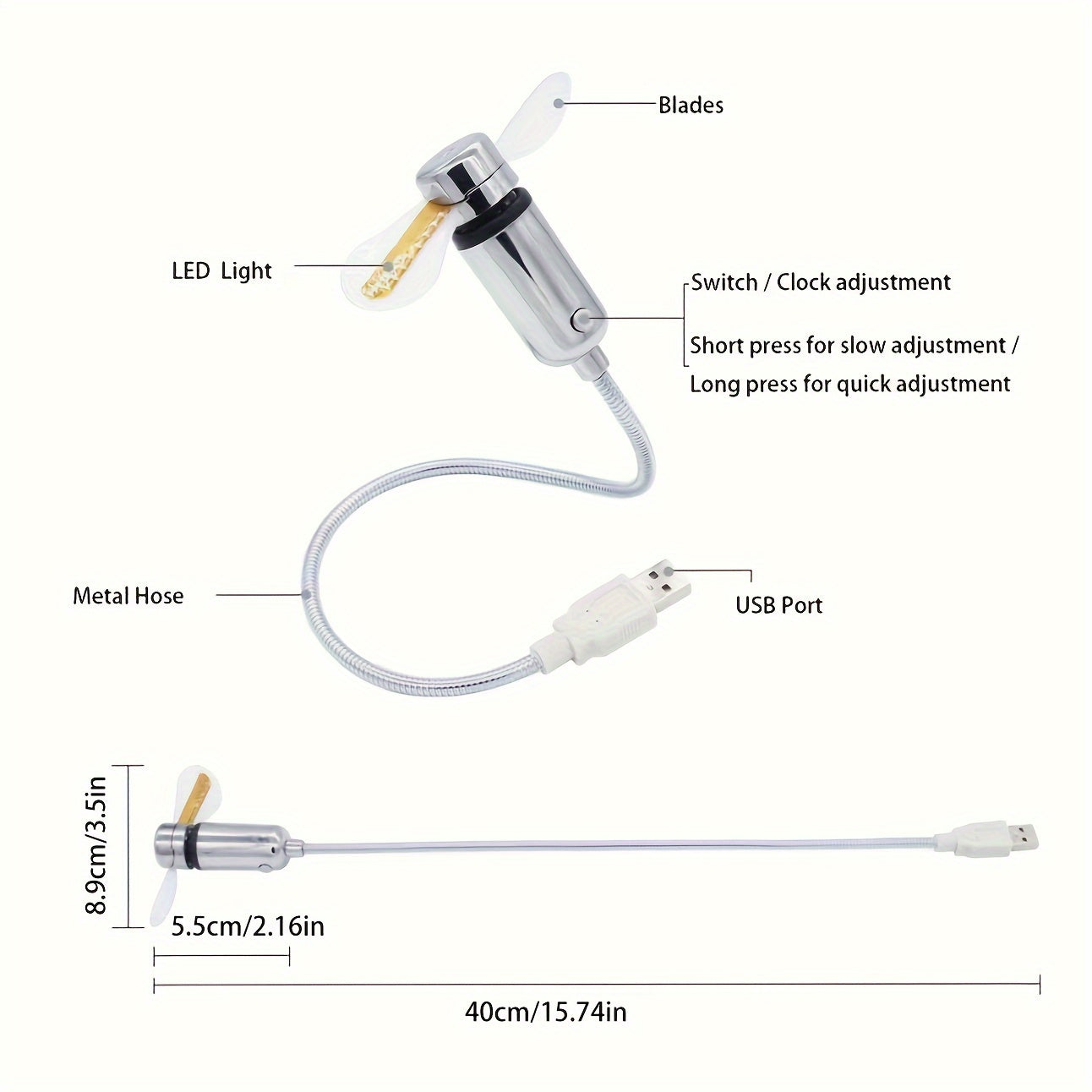 Bärbar USB LED Klockfläkt med Tidsvisning