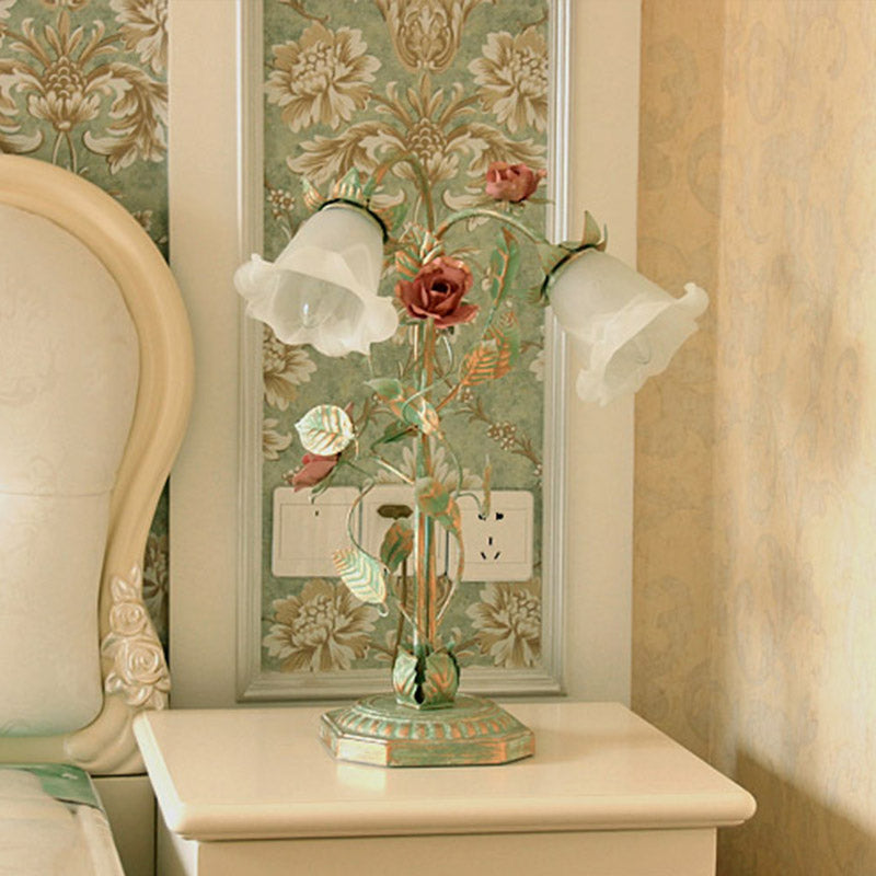 Gröna Blomman Bordsampa - Shabby Chic Sovrumsbelysning