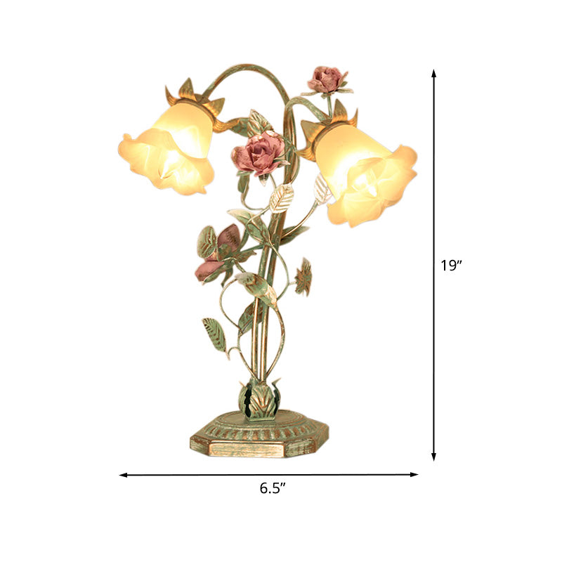 Gröna Blomman Bordsampa - Shabby Chic Sovrumsbelysning