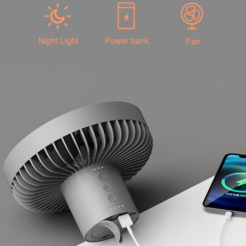 Royallure Bärbar Campingfläkt 10000mAh Uppladdningsbar med LED-lampa & Power Bank