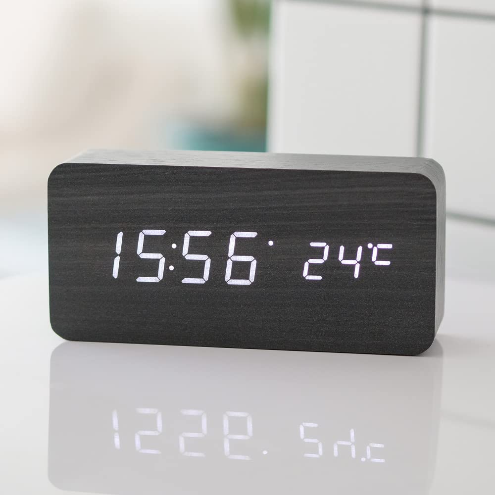 Väckarklocka Digital Trä LED Skärm