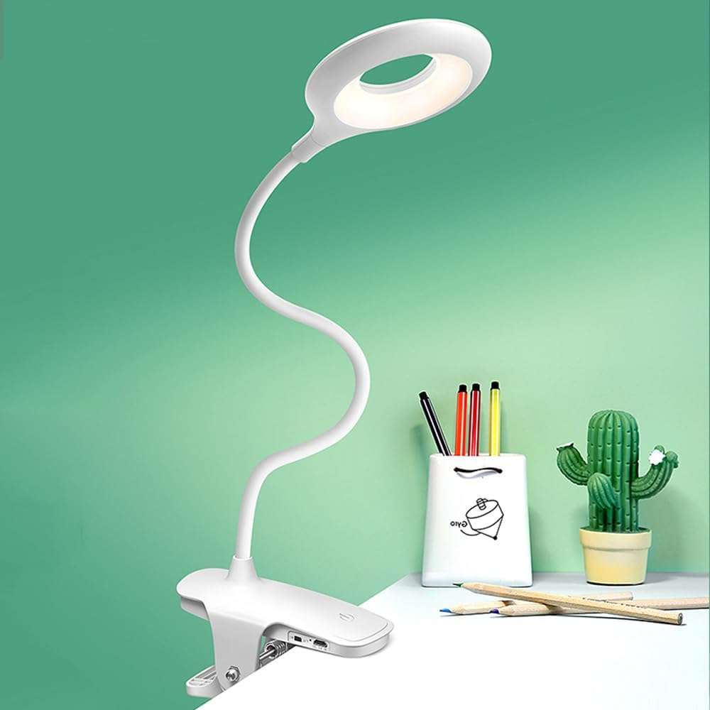 Uppladdningsbar LED-bordslampa med klipp – Justerbar skrivbordslampa för hemmakontor och studier