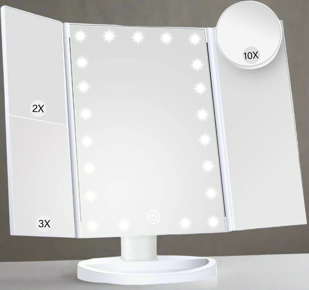 Luxora Tri-Fold Led Smink Spegel Med Ljus 2X 3X 10X