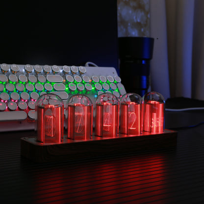 ClocTeck Nixie Tube Klocka - Retro Digital Skrivbordsklocka, Stöder Wi-Fi Tidskalibrering (Valnötsträ)