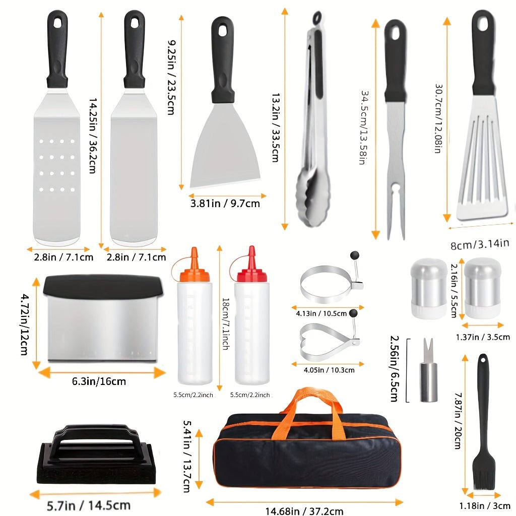 Carvallo BBQ Grillset 20-delat | Komplett tillbehörsset | Rostfritt stål | För inomhus & utomhus