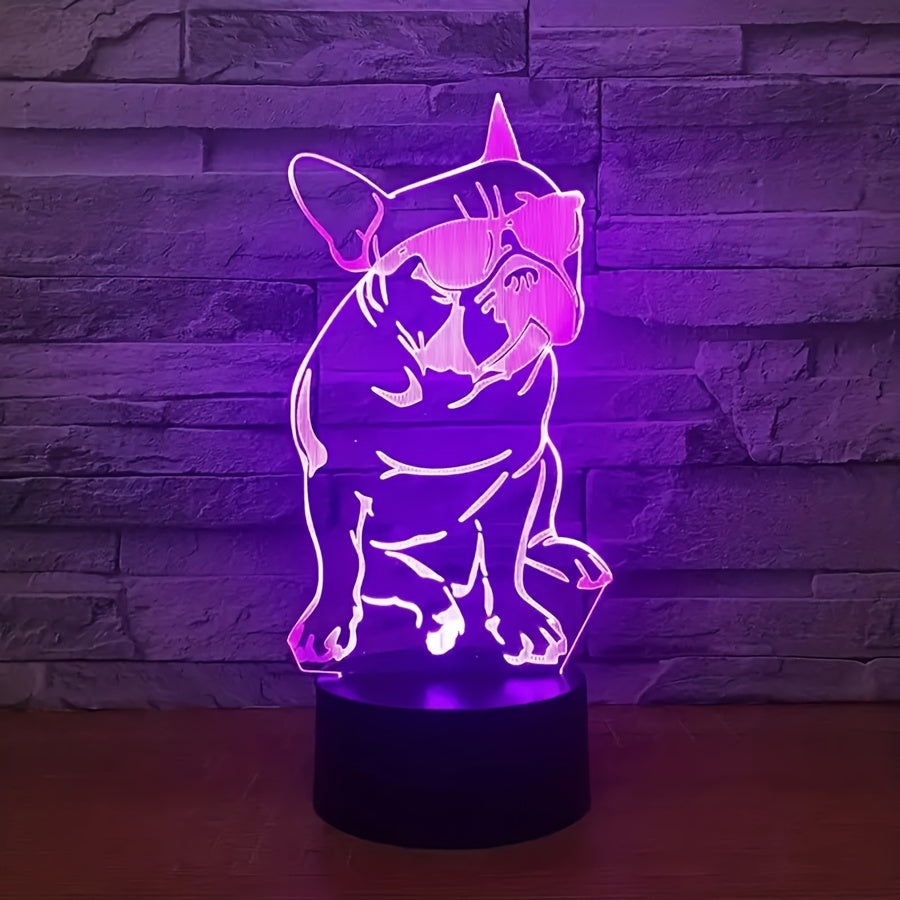 DecoBulldog - 3D Fransk Bulldog Nattlampa med 16 Färger