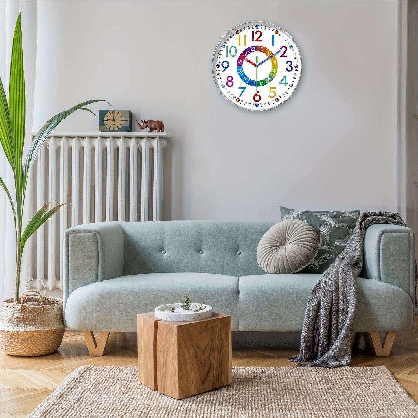 Stil Educativ Vägghängd Klocka med Färgglada Visare