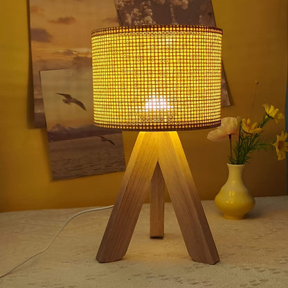DecoLicht - Rustik Trä Bordslampa med USB Strömförsörjning