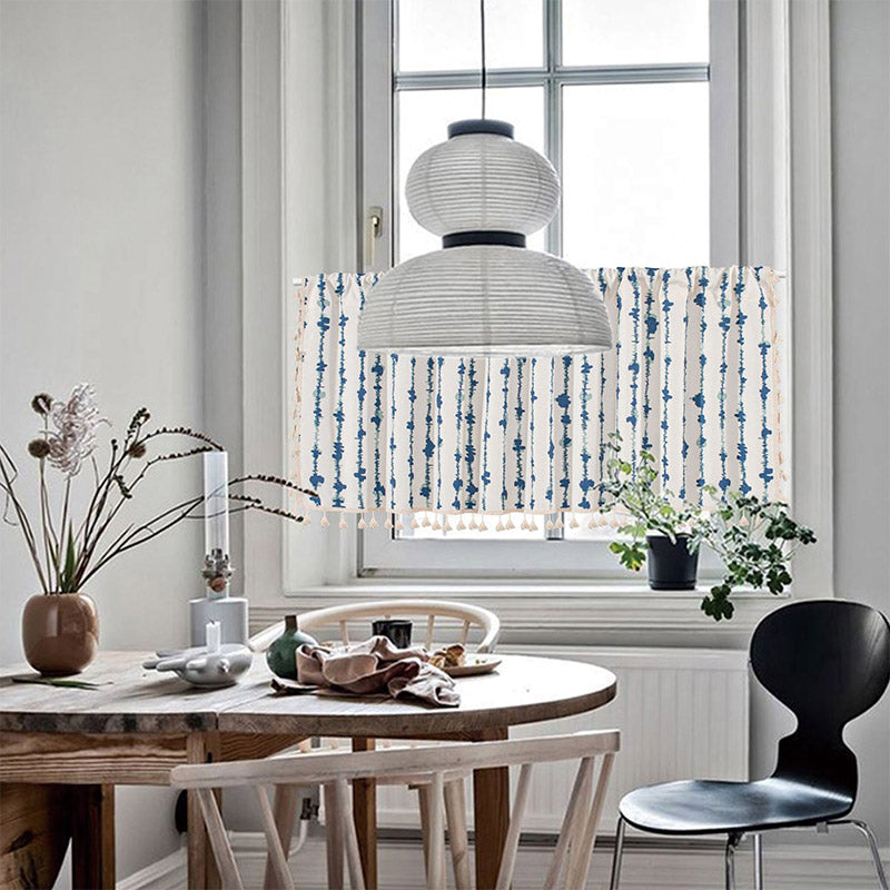 Blå ECG fransgardin i bomulls- och linneväv