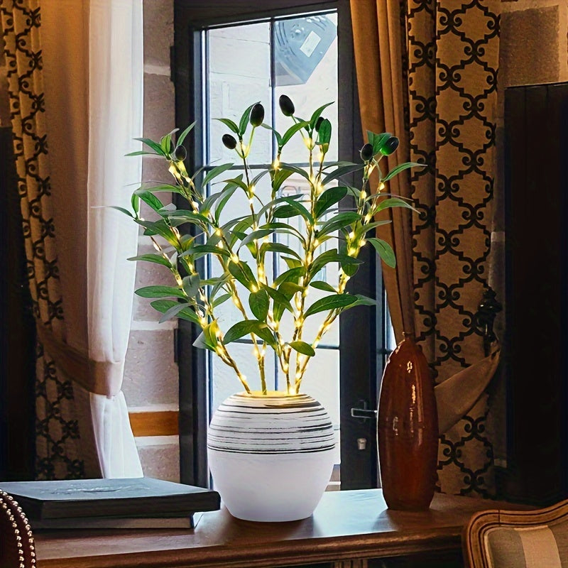 RoyaleGlow Ljusuppsättning Olivträd LED-lampa – Modern inredning för festliga tillfällen, bröllop, födelsedagar och feststämning, idealisk för matbord, skåp eller caféinredning