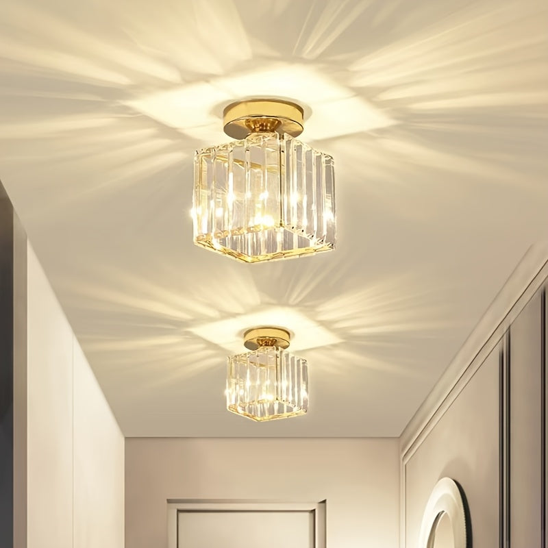 CrystalLuxe - Modern E27 LED Taklampa, Svart Guld med Kristallglas
