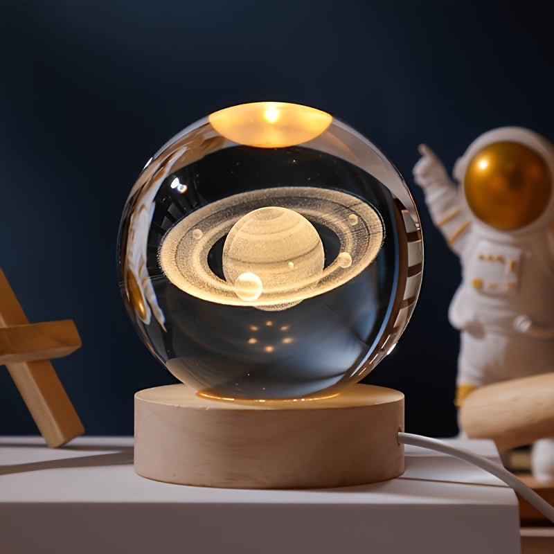 LuminaSphere - 3D Kristallboll LED Bordslampa med Trähållare