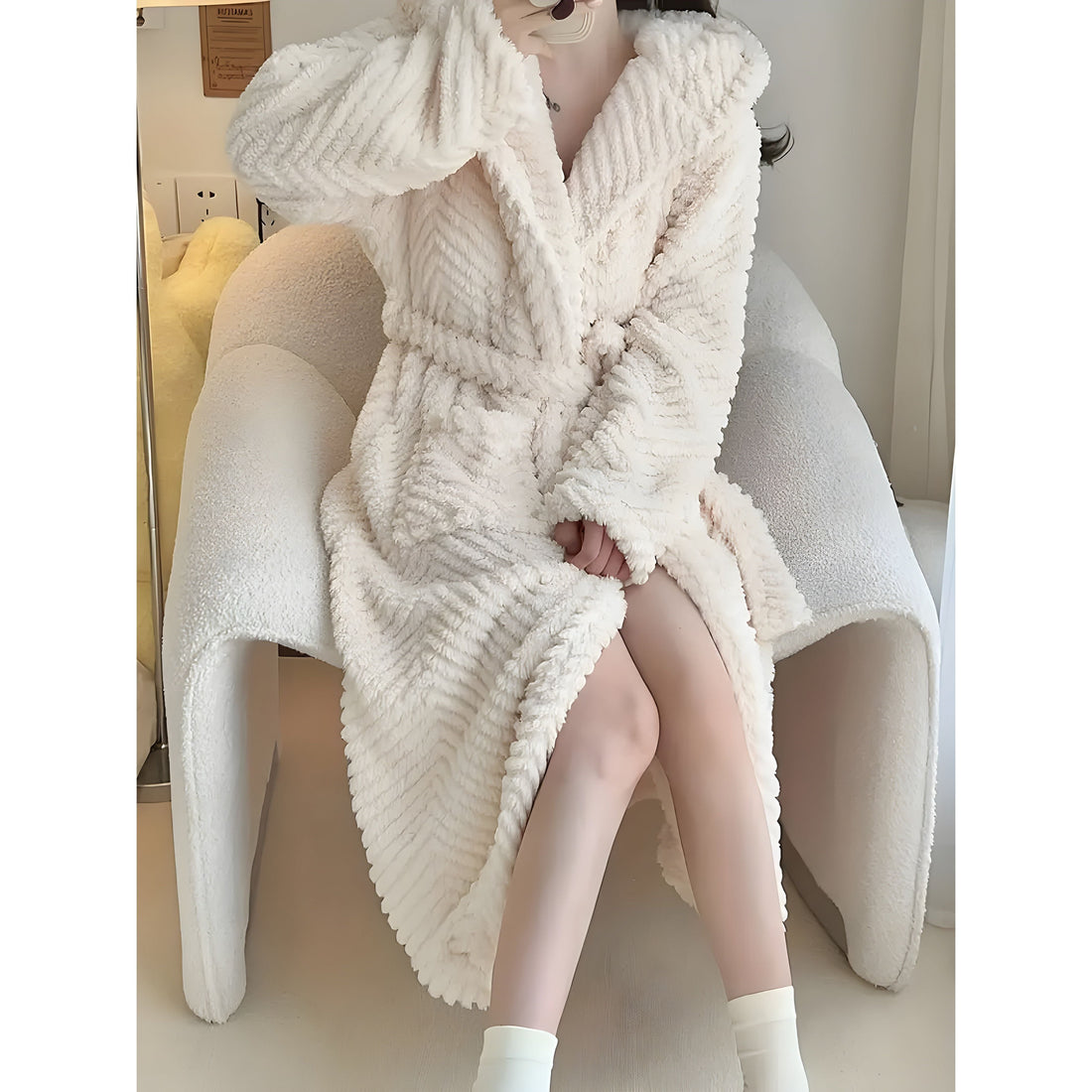 Pollina Kappa - Stilig, Tjock Långärmad Badrock Gjord av Koral Velour