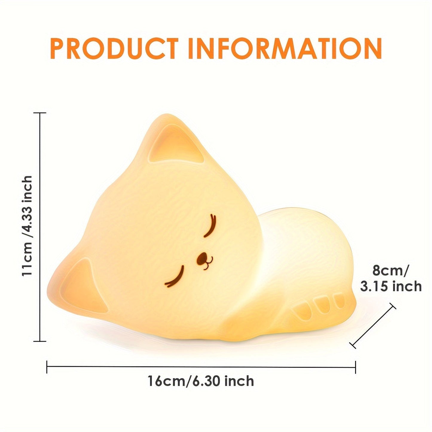 KittyGlow - Söt Kattnattlampa med Fjärrkontroll och USB Laddningsbar Silikonlampa