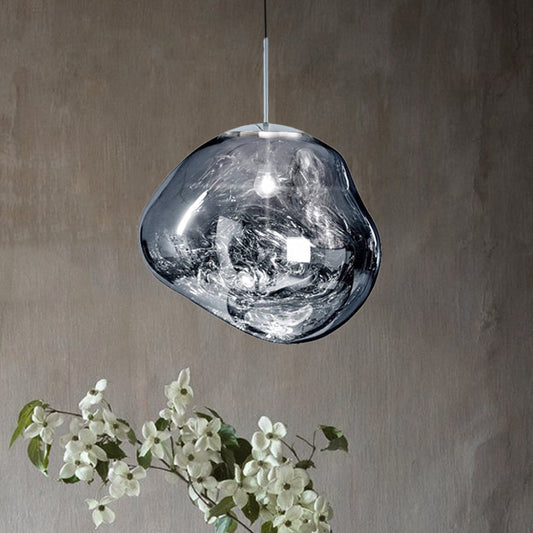 Designhänglampa - Silver med Röd Glas