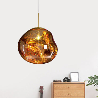 Designhänglampa - Silver med Röd Glas