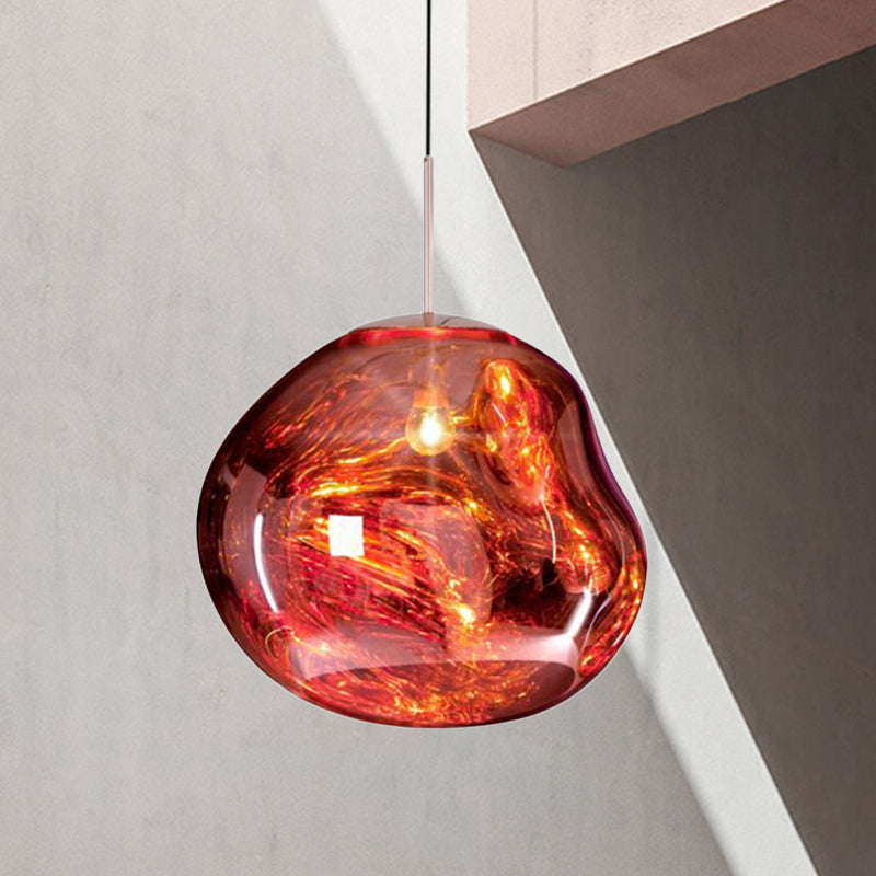 Designhänglampa - Silver med Röd Glas