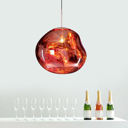 Modern taklampa i silver/röd glas 1 lampa matplats plafondlampa