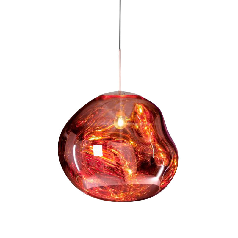Designhänglampa - Silver med Röd Glas