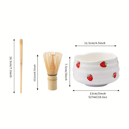 Matcha Set med jordgubbsskål – Traditionellt tillbehör för Matcha Latte