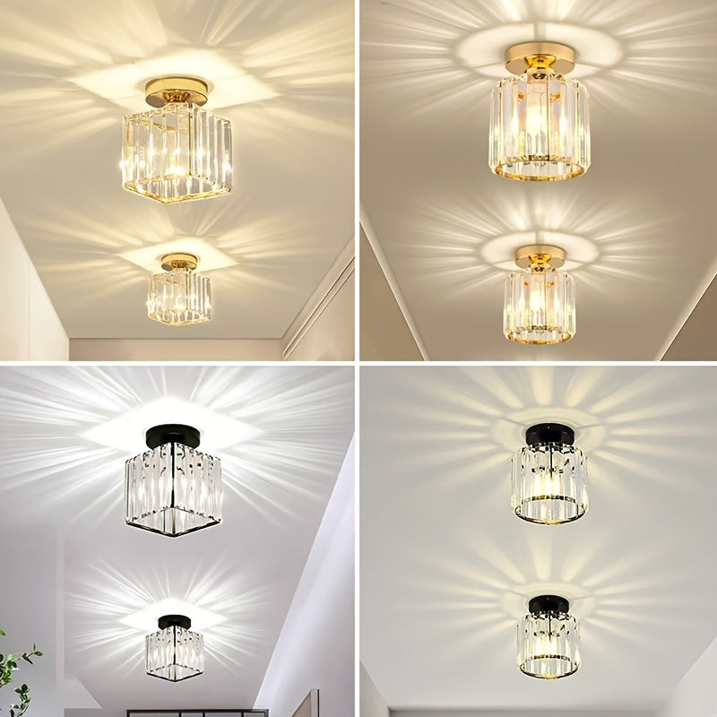 CrystalLuxe - Modern E27 LED Taklampa, Svart Guld med Kristallglas