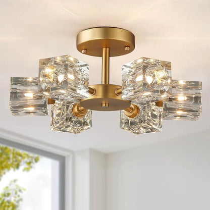 Kristalltaklampa med guld halvfast montering