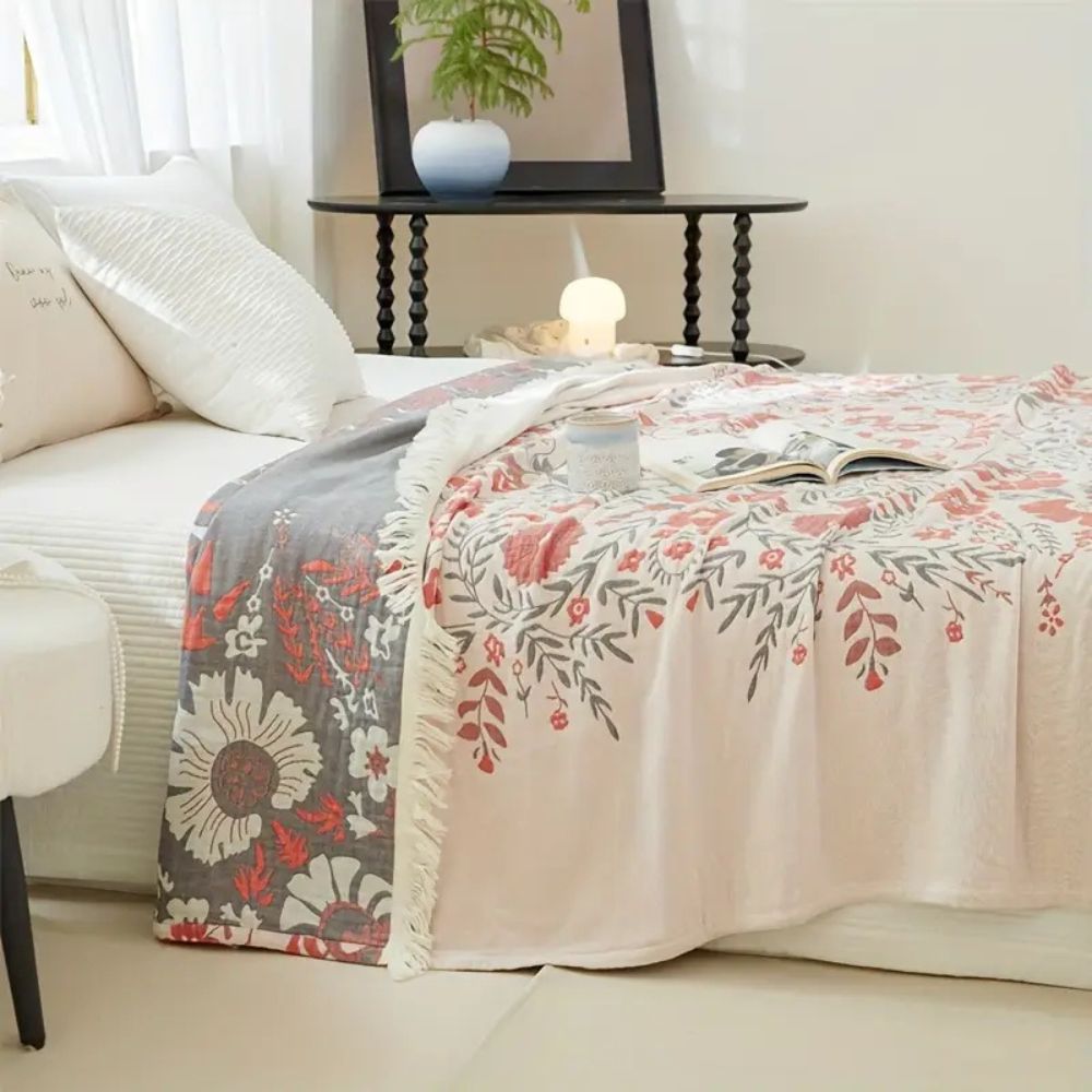 Versailles-inspired reversible floral blanket