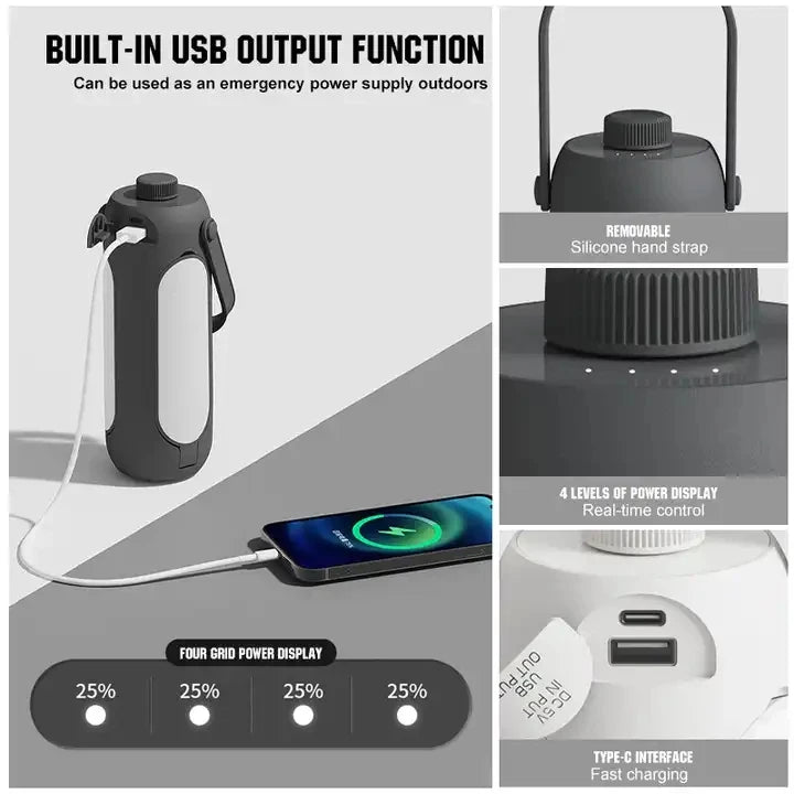 Bärbar uppladdningsbar campinglampa - 180 timmars batteritid & SOS-funktion