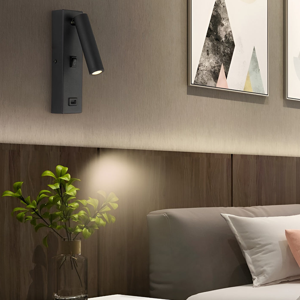 ArtiLicht - Rektangulär Justerbar LED Modern Vägglampa med Strömbrytare och USB Laddningsport