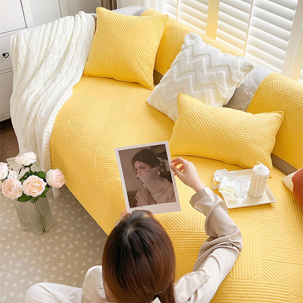 Minimalist All-Season Solid Cotton Geometric Sofföverdrag