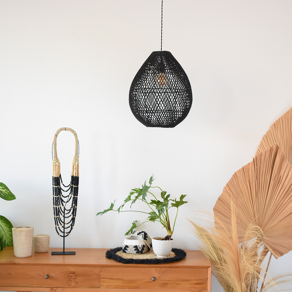 Boho Rattan Handvävd Svart Taklampa