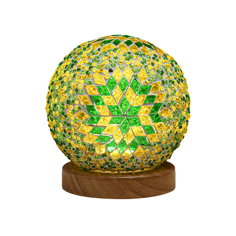 GloedNest - Sferisk LED Dimbar Glas Bohemisk Barock Bordslampa Mosaik Nattljus 3.9