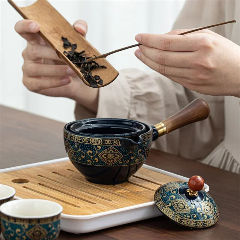 Keramisk japansk roterande tekanna premiumset