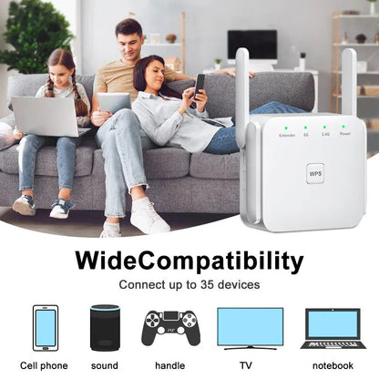 1200Mbps 5GHz Trådlös WiFi Extender | Öka ditt Internet med Dual-Band Repeater &amp; Brandvägg