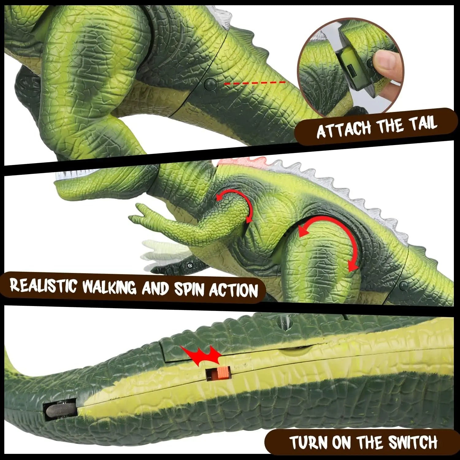 Fjärrkontroll T-Rex Dinosaurie Med LED Ljus, Gående &amp; Vrålande Realistiska Dinosaurie Leksaker