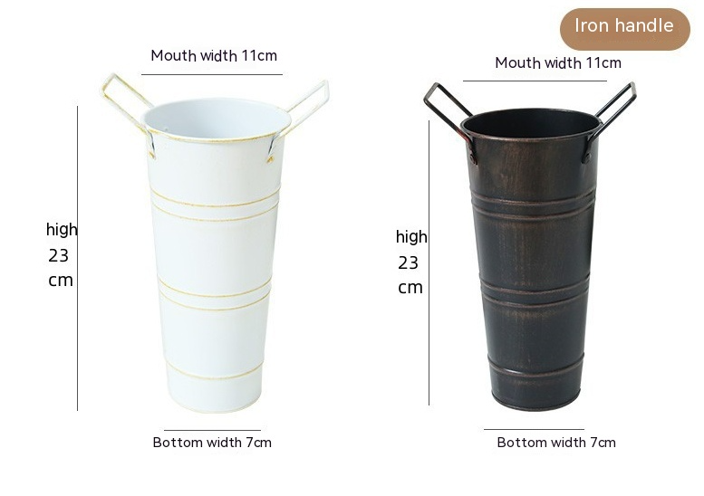 Retro Eisen-Blomkruka med handtag – Dekorativ metallblomkruka för hemmet