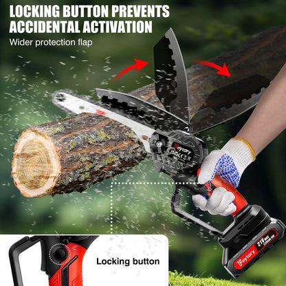 Mini Motorsåg 6 Tum - Kraftfull Trådlös Återuppladdningsbar Handhållen Liten Elektrisk Såg