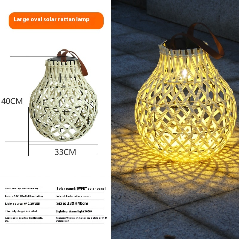 Solar LED Rattanlampa – Stor utomhusbelysning i oval design för trädgård och terrass