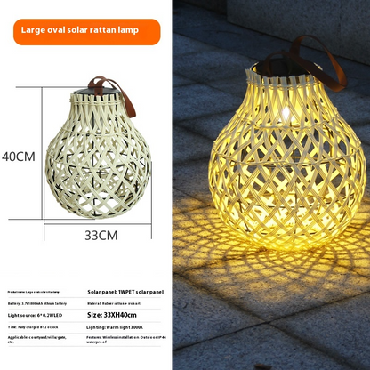 Solar LED Rattanlampa – Stor utomhusbelysning i oval design för trädgård och terrass