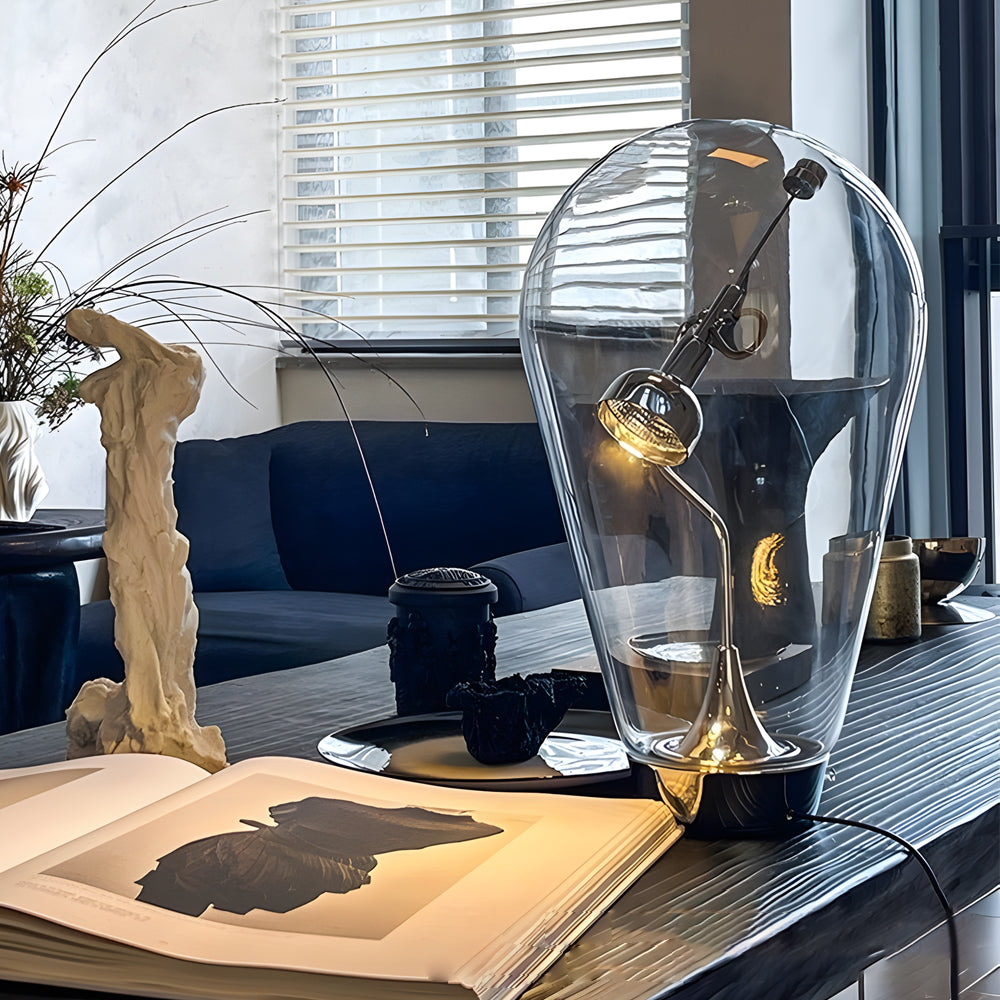 LumiMagnet - Glasklar Industriell Bordslampa med Dimming