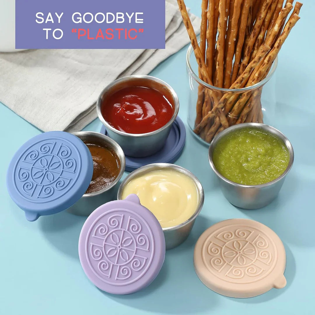 Tätt förslutningsbara rostfria såsskålar (6-pack)