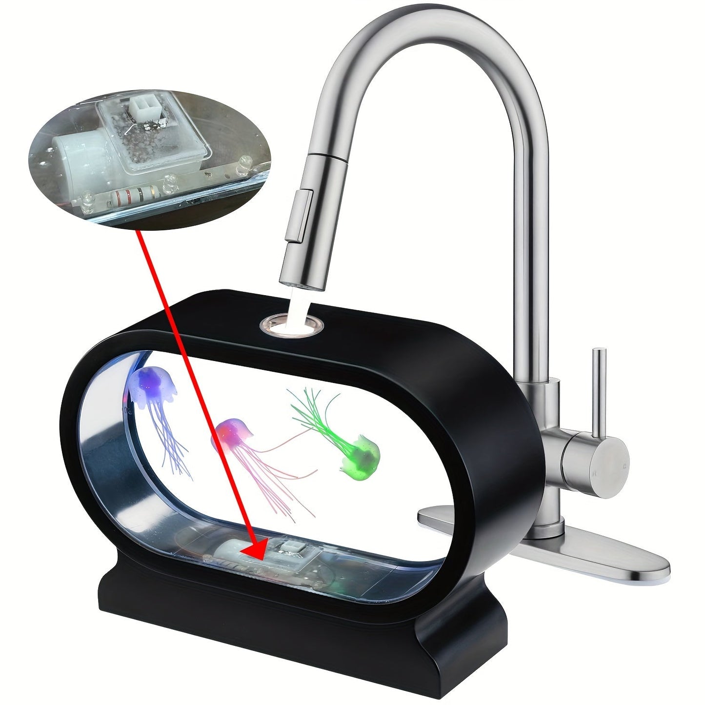 LumiJelly - LED Manet Tafellampa, 3-Färgs Simulering Akvarium Nattlampa, Batteridriven, Dekorativt Ljus
