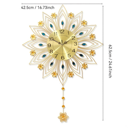 GoldenBloom - Lyxig Väggklocka med Eleganta Blomdetaljer