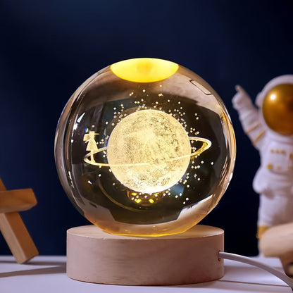 LuminaSphere - 3D Kristallboll LED Bordslampa med Trähållare