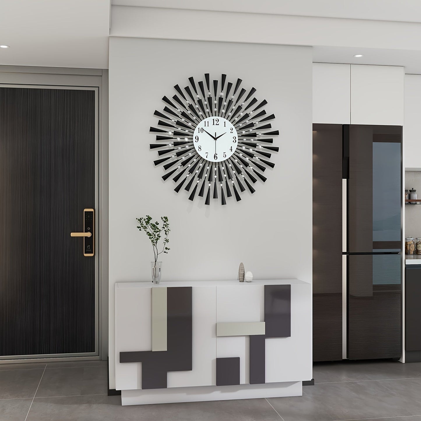 Stille Svart Metall Väggklocka med Glashand - Batteridriven för Vardagsrum, Sovrum, Kontor