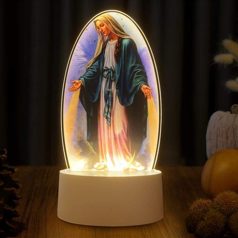 SacredGlow - Maagd Maria Nattlampa med LED Akrylram, USB-Strömförsörjning