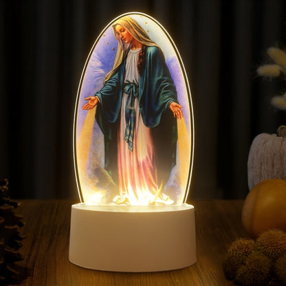 SacredGlow - Maagd Maria Nattlampa med LED Akrylram, USB-Strömförsörjning