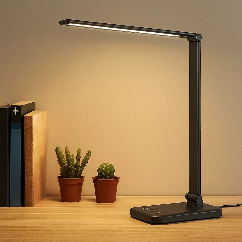 Skrivbordslampa med justerbar LED och USB-laddning